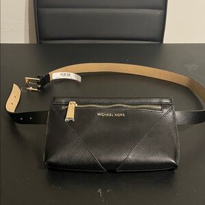 Michael Kors Black and Tan Leather Belt Bag